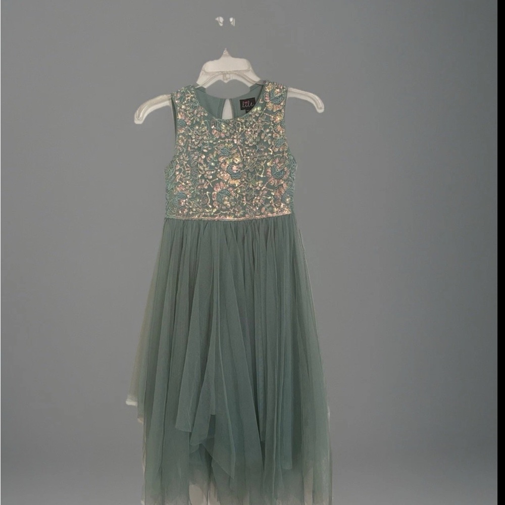 Lilt Girls Dress Formal Sz 10 Sea Green Embellished Top w/ Tulle Waist